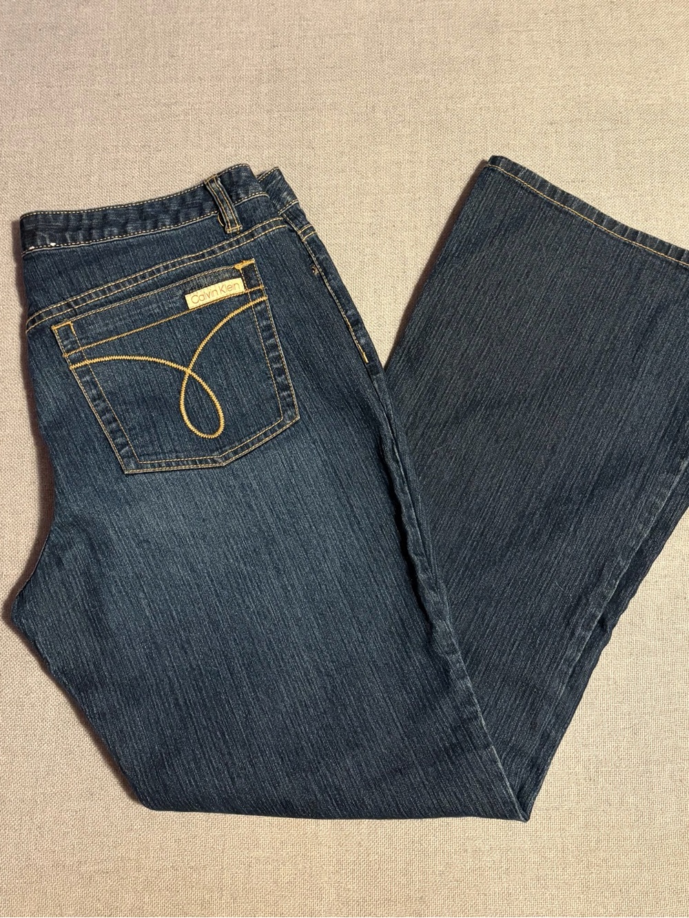 Calvin Klein Jeans Dark Blue Bootcut Women's Jeans with Gold Stitching